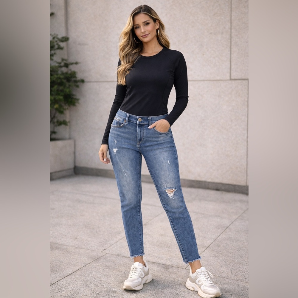 Express Mia Mid Rise Legging Jeans – Size 4R Distressed Skinny Stretch Denim